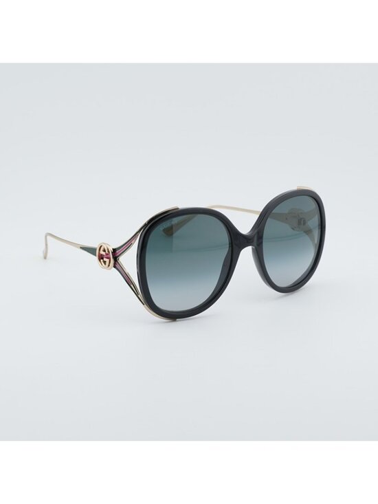 Gucci GG0226S 007 Sunglasses Shiny Black Round Frame, Grey Gradient Lenses main image 6